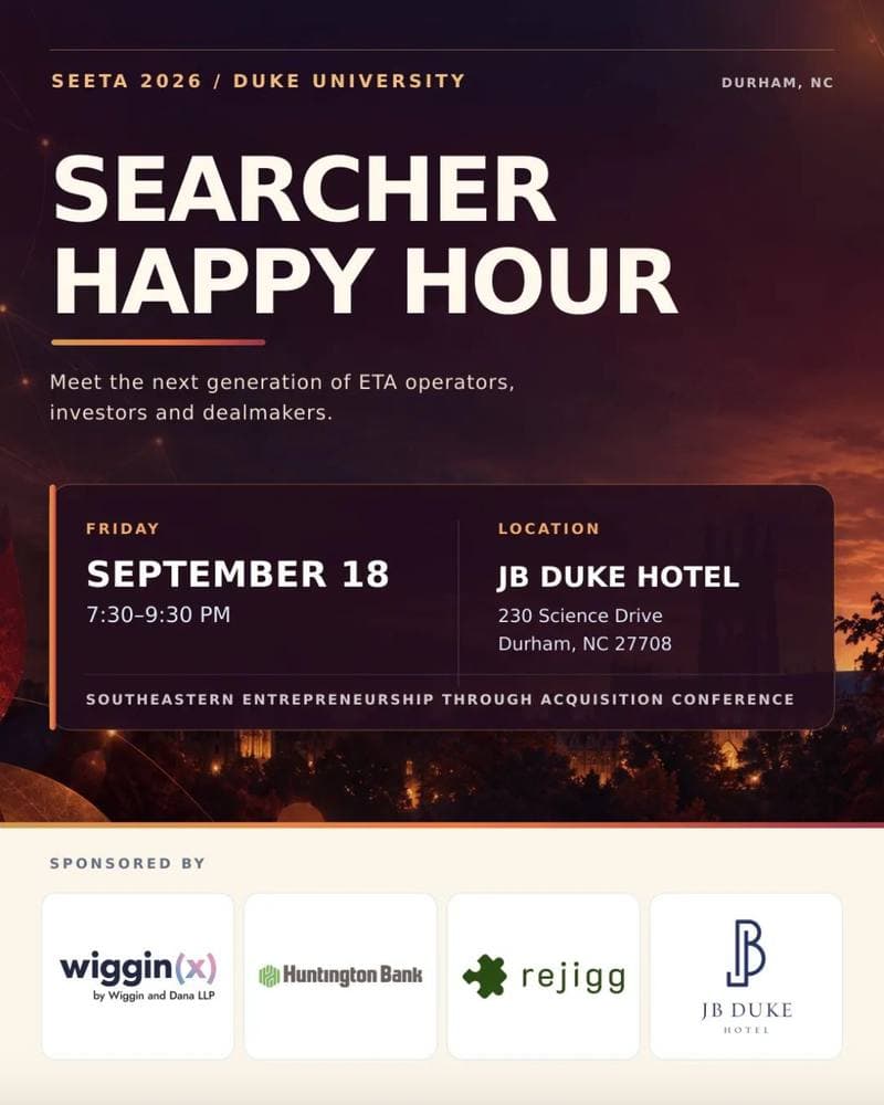 SEETA Happy Hour: Friday, September 18 · 7:30–9:30 PM, JB Duke Hotel, 230 Science Drive, Durham, NC 27708